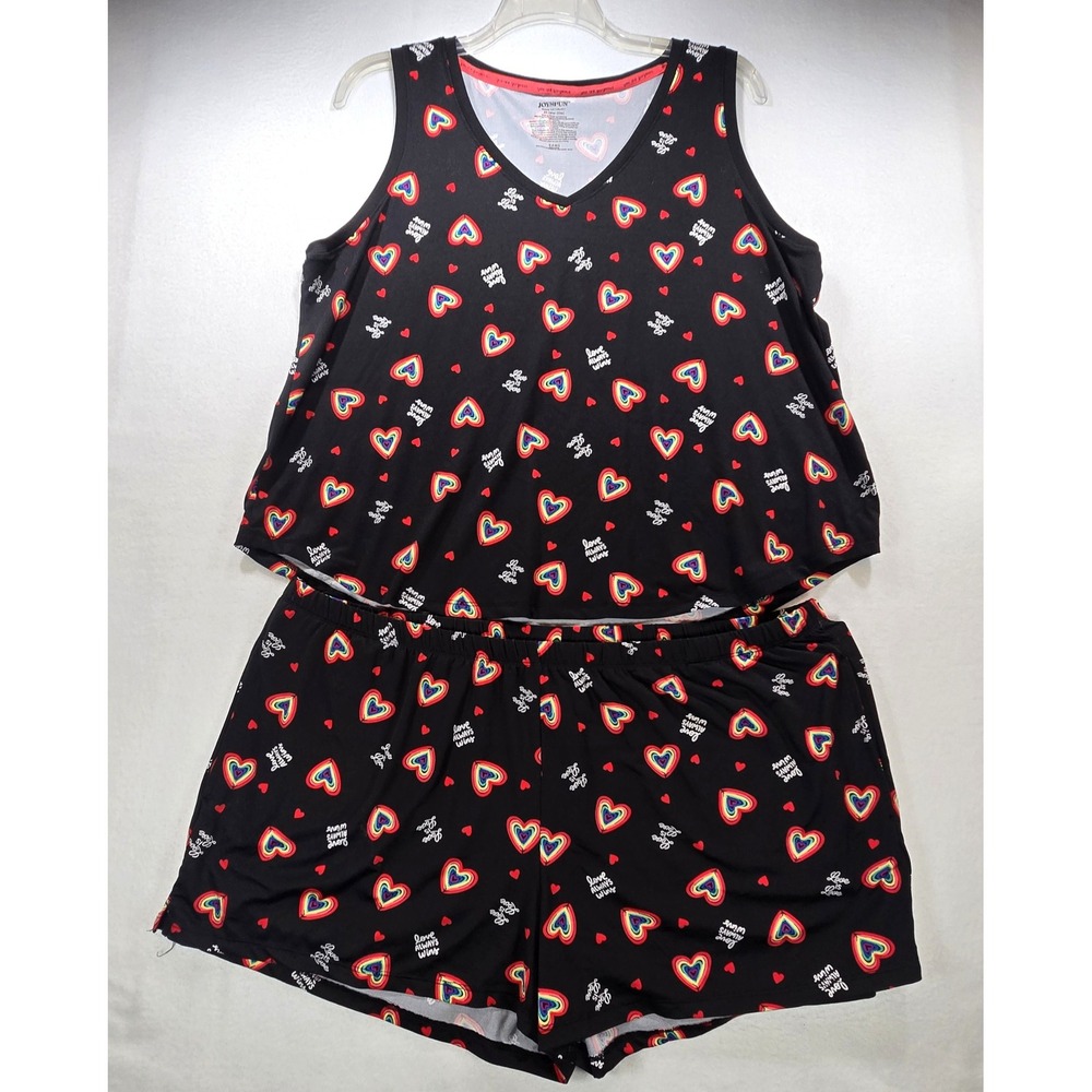 Joyspun Dreamy Soft Pajama Set 2X 18W-20W Black Rainbow Heart Love Always Wins